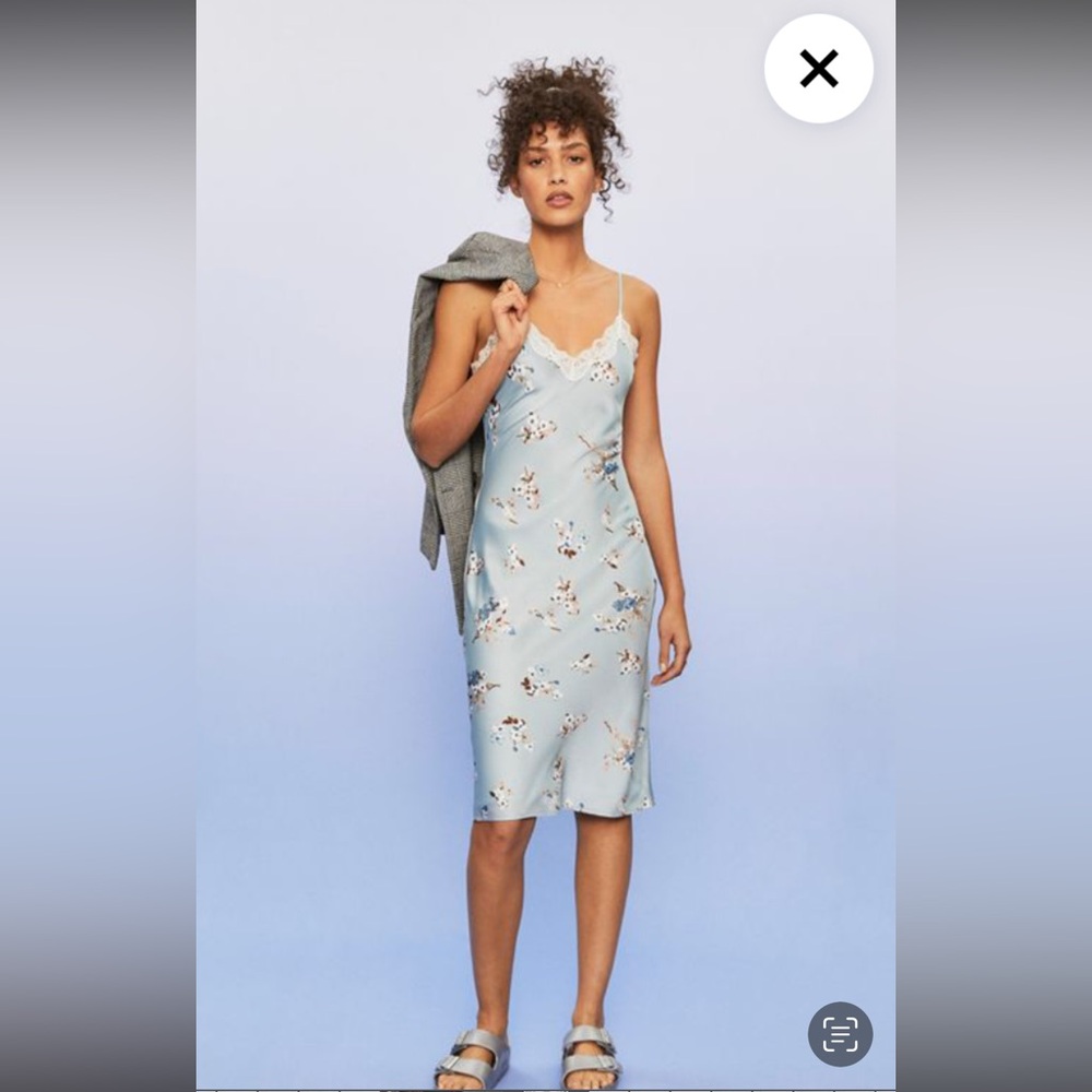 American Eagle AE Studio Cotton Candy LA Blue Floral Lace Trim Midi Dress Sz M
